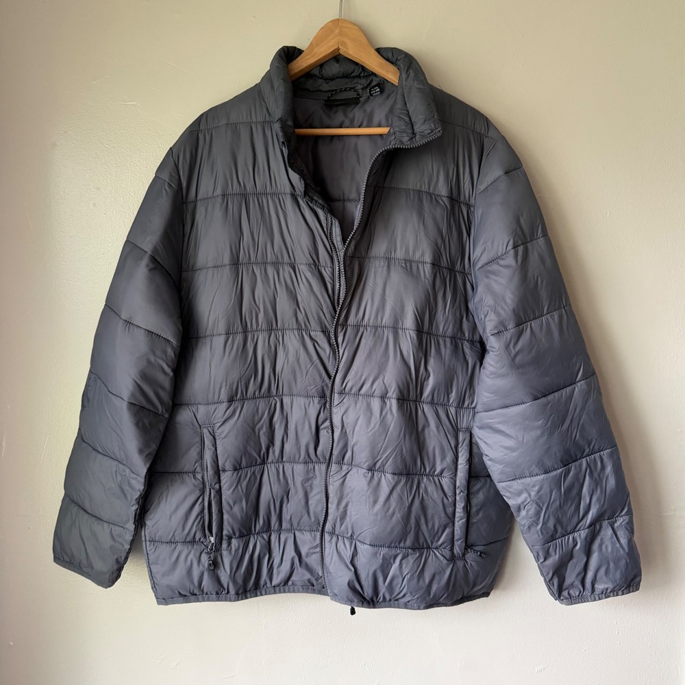 Swiss Tech Mens XL Puffer Jacket Gray Full Zip Quilted Lightweight Outerwear